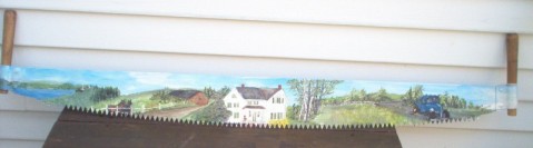 Two Man Saw With Old Country Scene